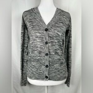 Mossimo Button Front Cardigan Sweater XS Grey Marbled V-Neck Pocket Cotton Blend